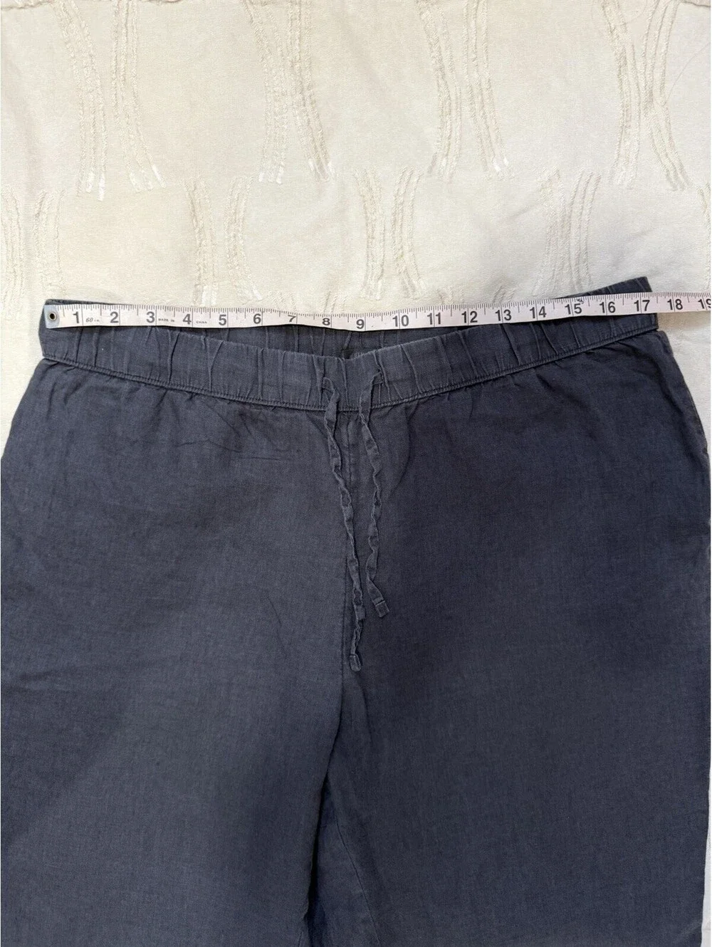 H&M Home Womens Linen Pants Size L Blue Drawstring Elastic Waist Lounge Casua